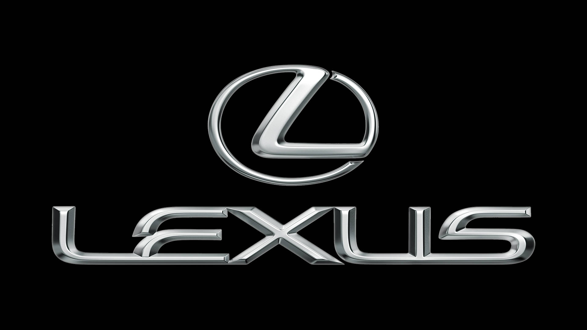 黑色背景上的鍍鉻 Lexus 汽車品牌標誌