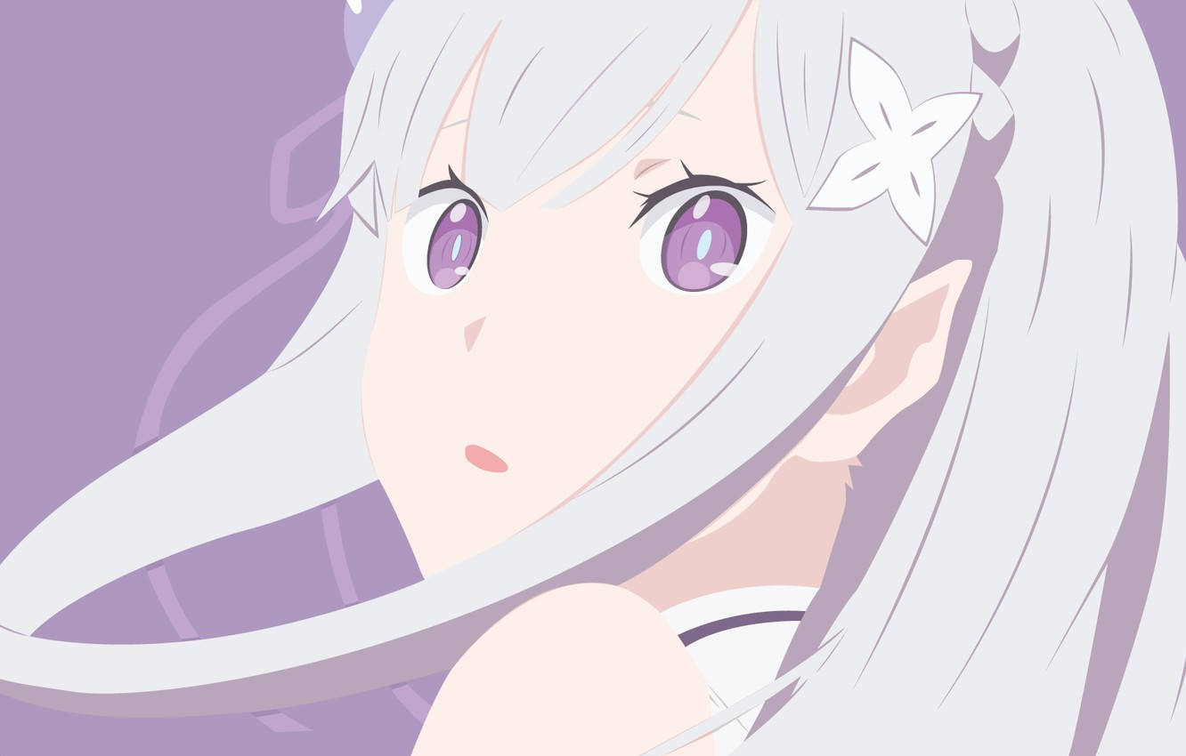 銀髮紫眸的動漫女孩溫柔地看著觀眾。