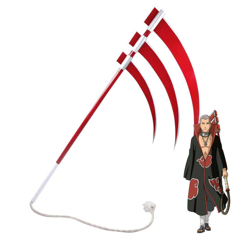 Akatsuki Drawing 桌布 壁紙 — 銀髮黑斗篷的動漫角色，在白色背景前手持紅白鐮刀。