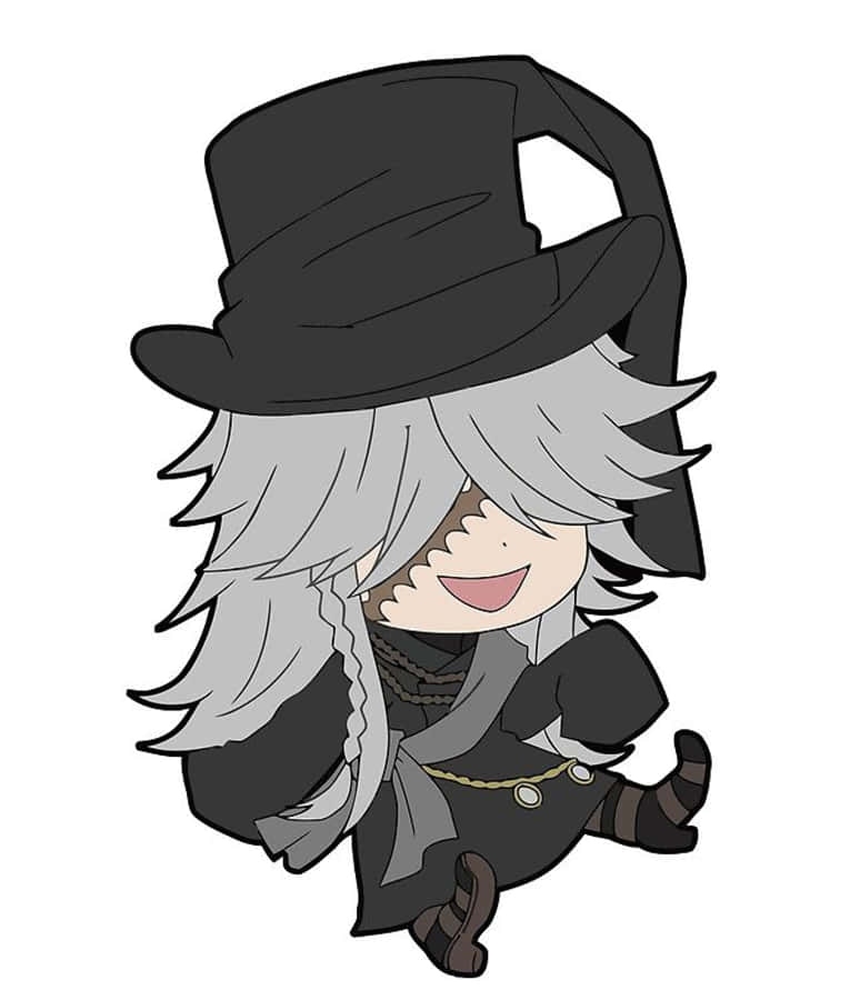 Black Butler Undertaker 桌布 壁紙 — 銀髮黑高帽的Q版動漫角色在風格化插圖中愉快地微笑。