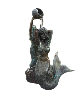 銅色美人魚雕像潑水 壁紙