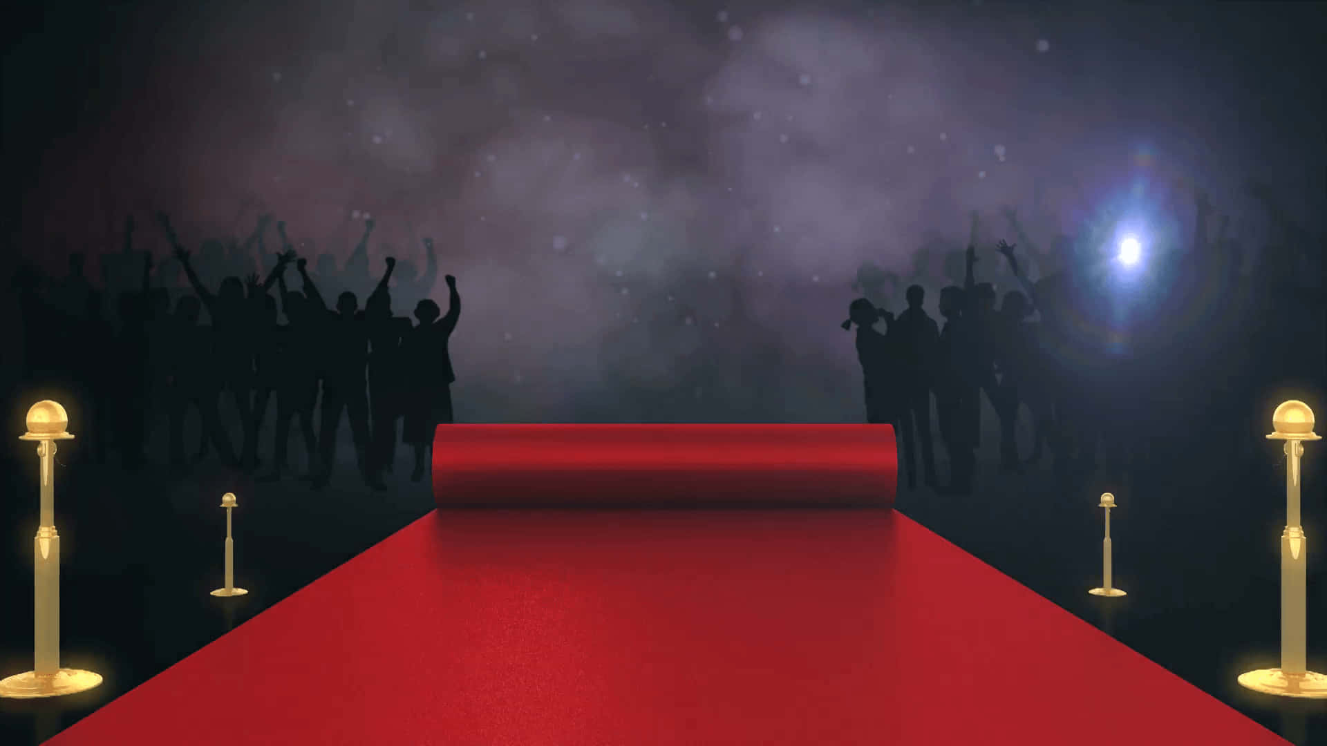 在星光燦爛的夜空下，聚光燈照亮，紅地毯引向歡呼的人群。
