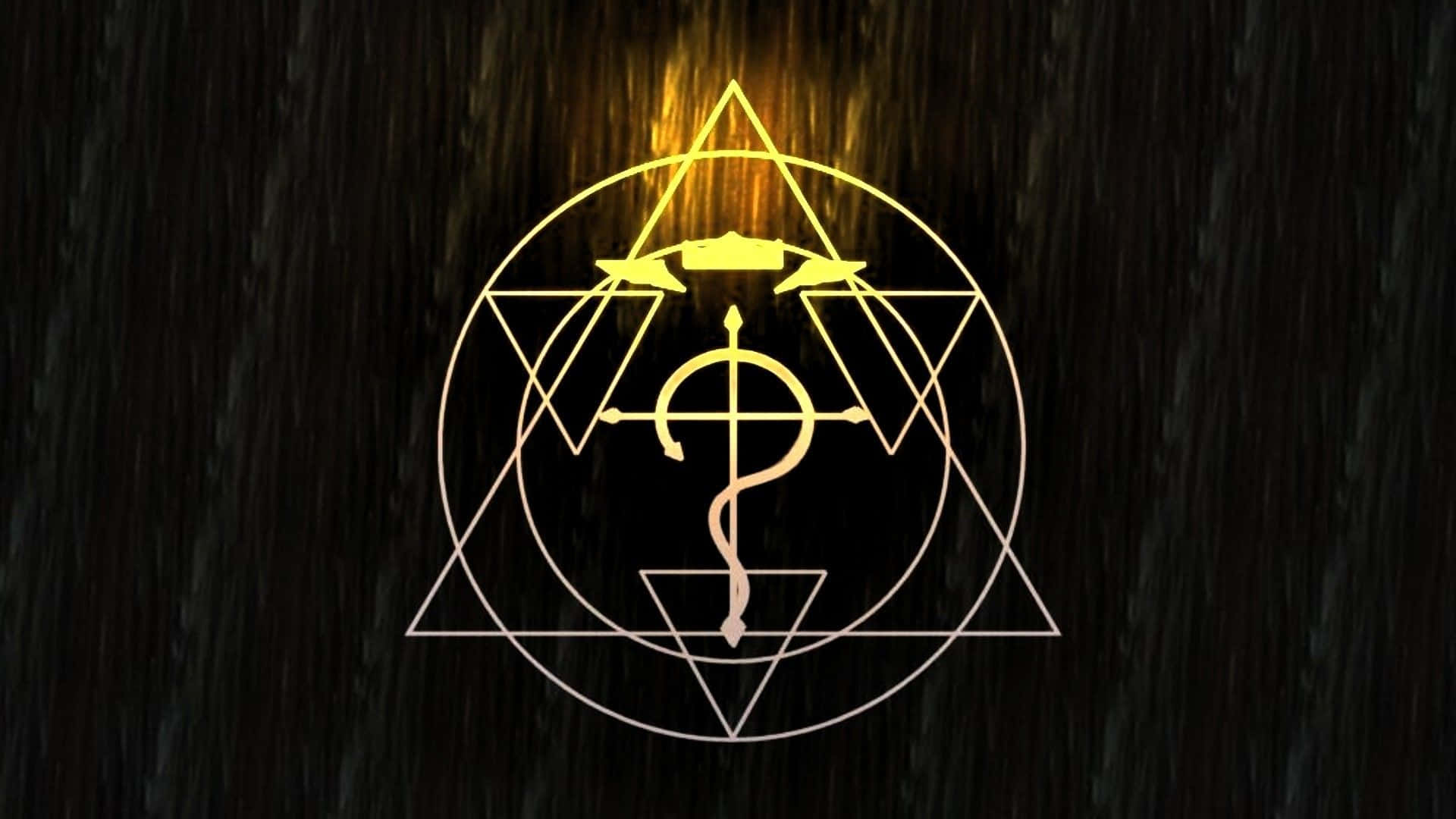 深色紋理背景上發光的金色神秘符號