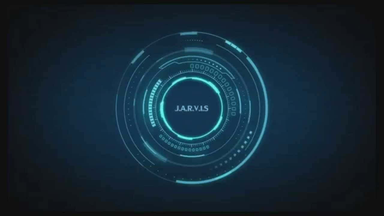 一個發光的藍色未來感介面，帶有同心圓環，文字JARVIS居中顯示在深色背景上。