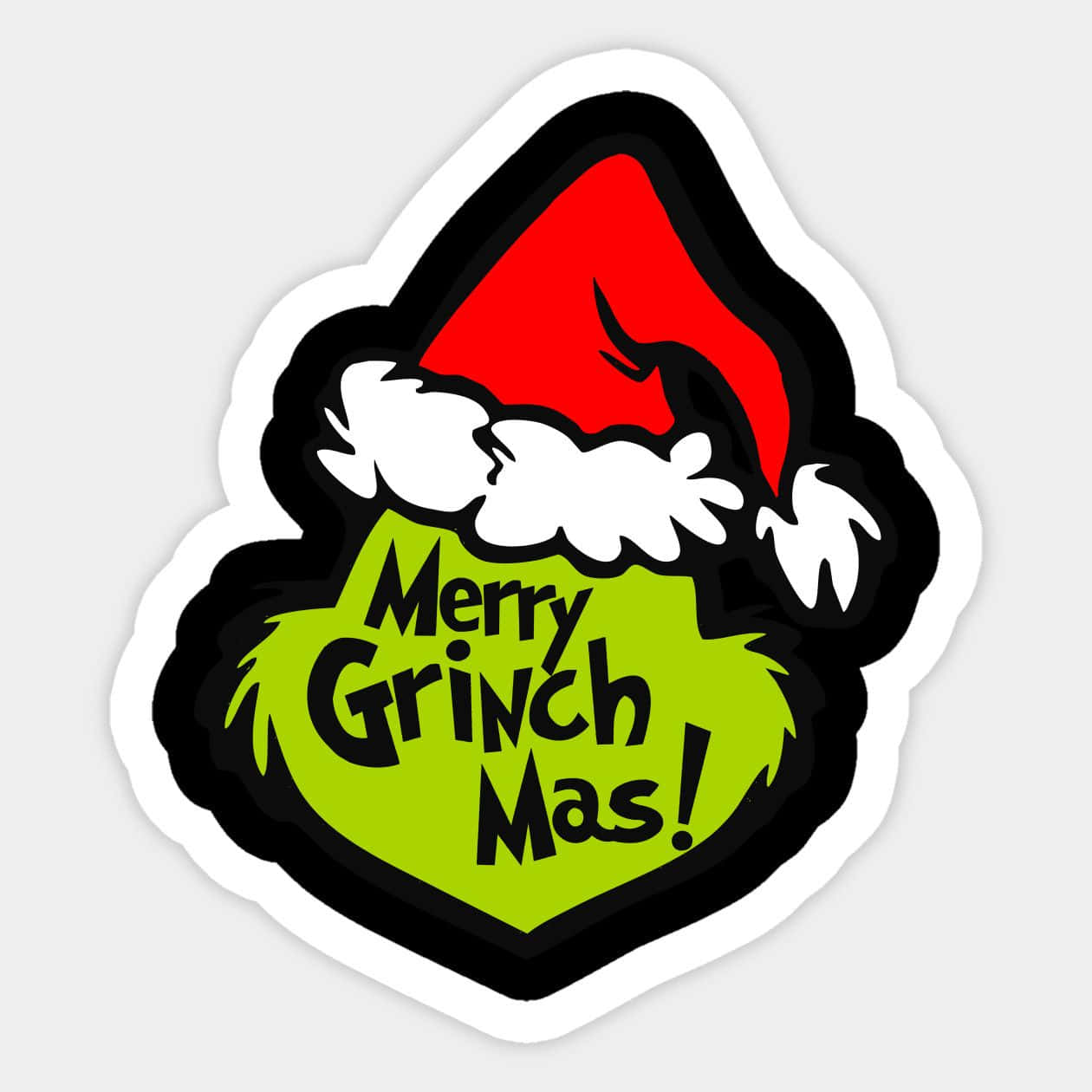 聖誕怪傑戴着紅色聖誕帽，顯示「Merry Grinch Mas!」字樣