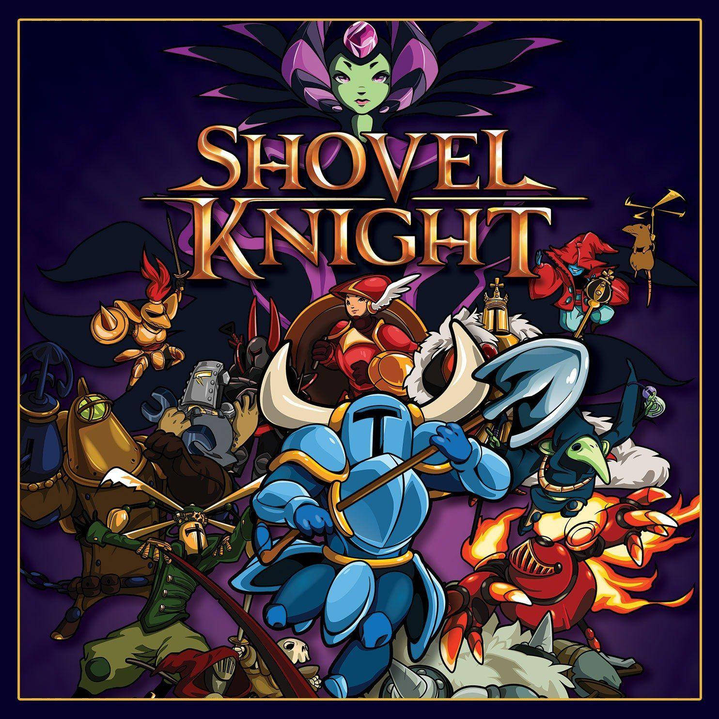 來自電子遊戲的奇幻戰鬥場景中的 Shovel Knight 和盟友。