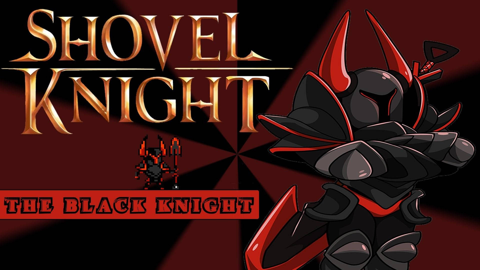 Shovel Knight 遊戲標題， featuring 黑騎士角色穿著暗色盔甲。