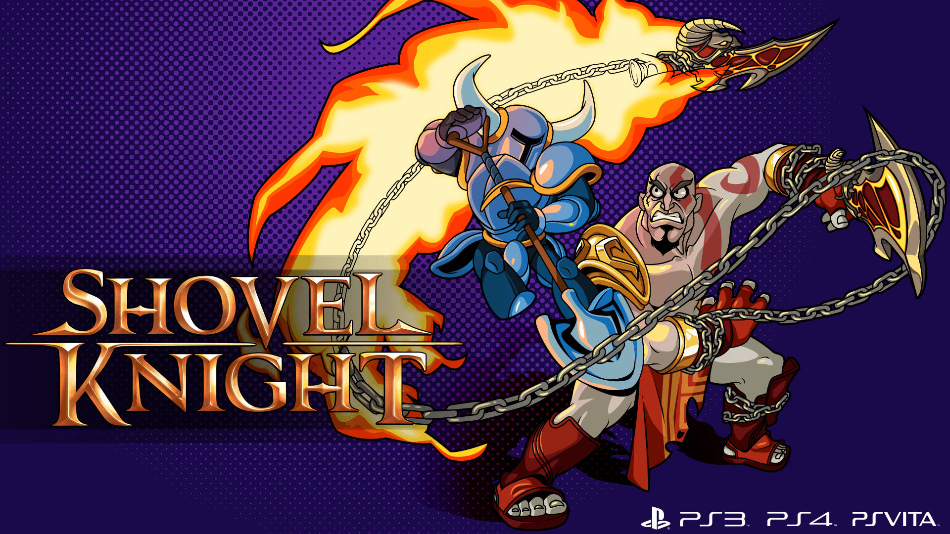Shovel Knight 用燃燒的鏟子與被鎖鏈束縛的敵人在電子遊戲場景中戰鬥。