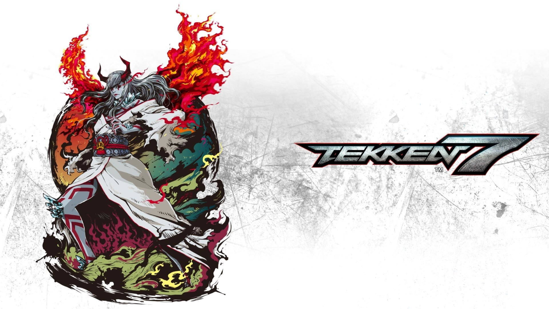 Tekken 7 遊戲藝術中帶有火焰的動漫風格惡魔戰士。