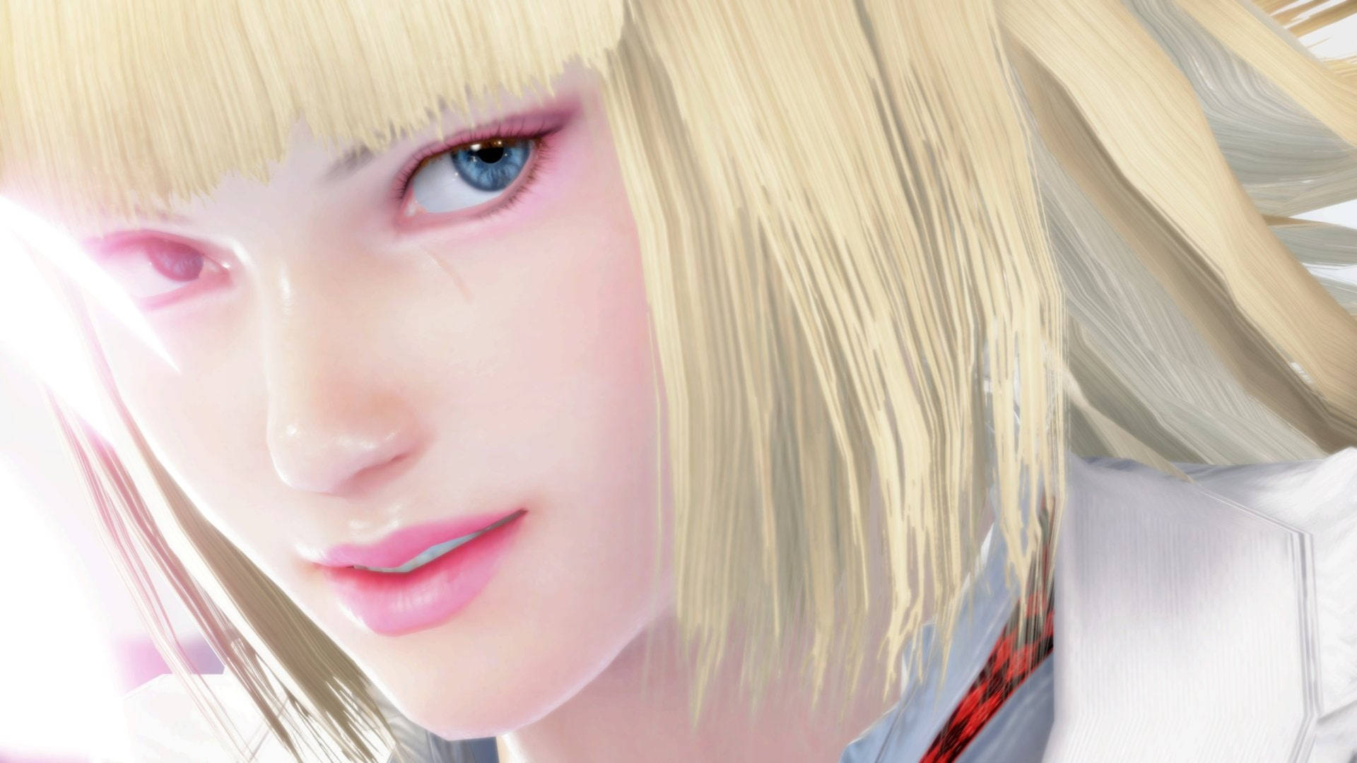 遊戲場景中的金髮藍眼動漫少女。
