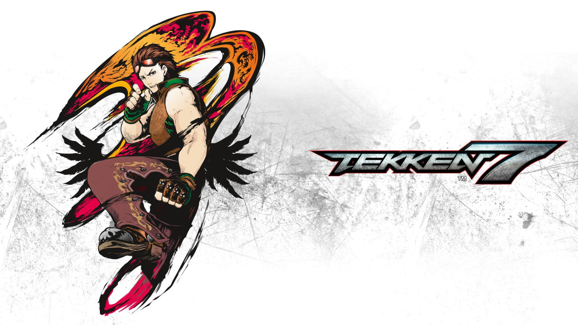 Tekken 7 遊戲藝術中帶火焰翅膀的動漫戰士。