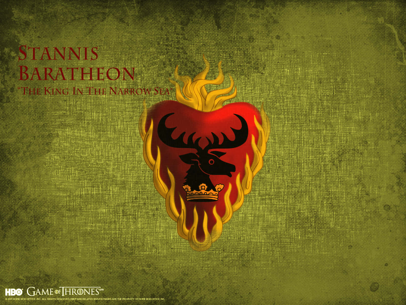 史坦尼斯·拜拉席恩的家徽，心臟中有戴冠雄鹿，被火焰包圍。