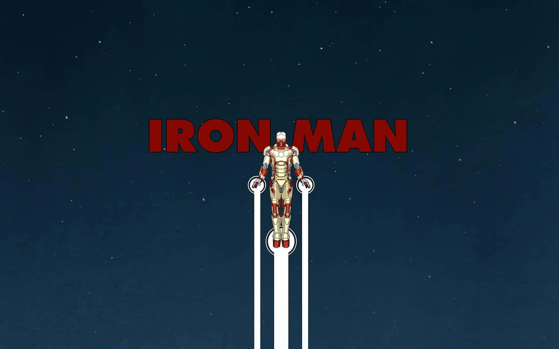 Iron Man Art 桌布 壁紙 — 鐵甲奇俠企喺發光嘅斥力器上，背景係繁星點點嘅夜空，上面有粗體紅色標題文字。
