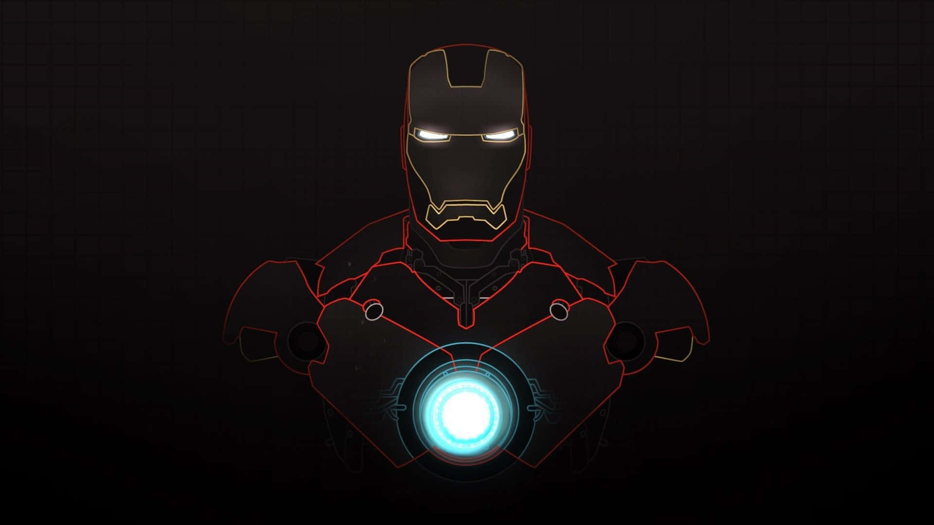 Iron Man Arc Reactor 桌布 壁紙 — 鐵甲奇俠發光的弧形反應器照亮了他裝甲胸膛，背景是深色網格。