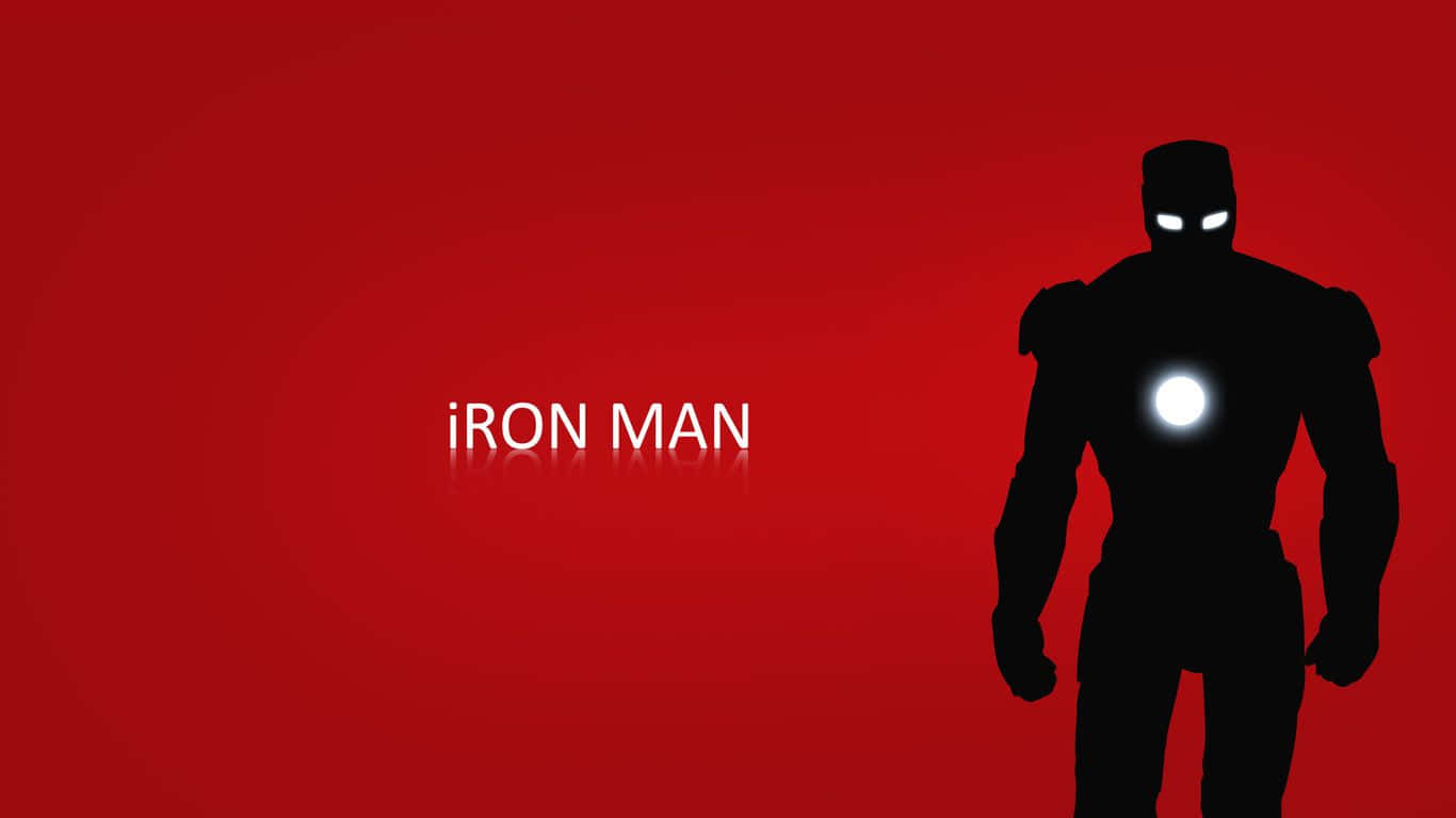 1366x768 marvel 桌布 壁紙 — 鐵甲奇俠的剪影站在深紅色背景前，眼睛和胸部弧形反應堆發光。