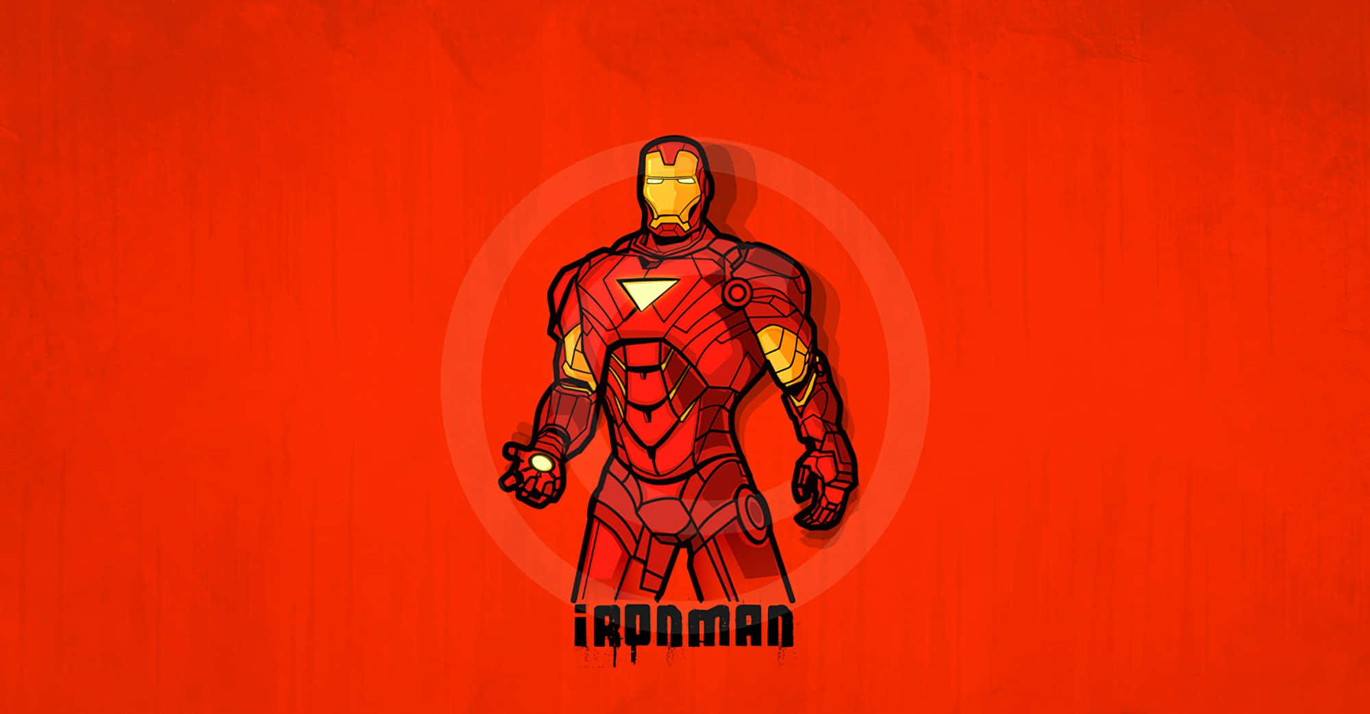 Iron Man Fan Art 桌布 壁紙 — 鐵甲奇俠自信地站立，身穿標誌性的紅色和金色裝甲，背景是帶有紋理的火焰紅色。