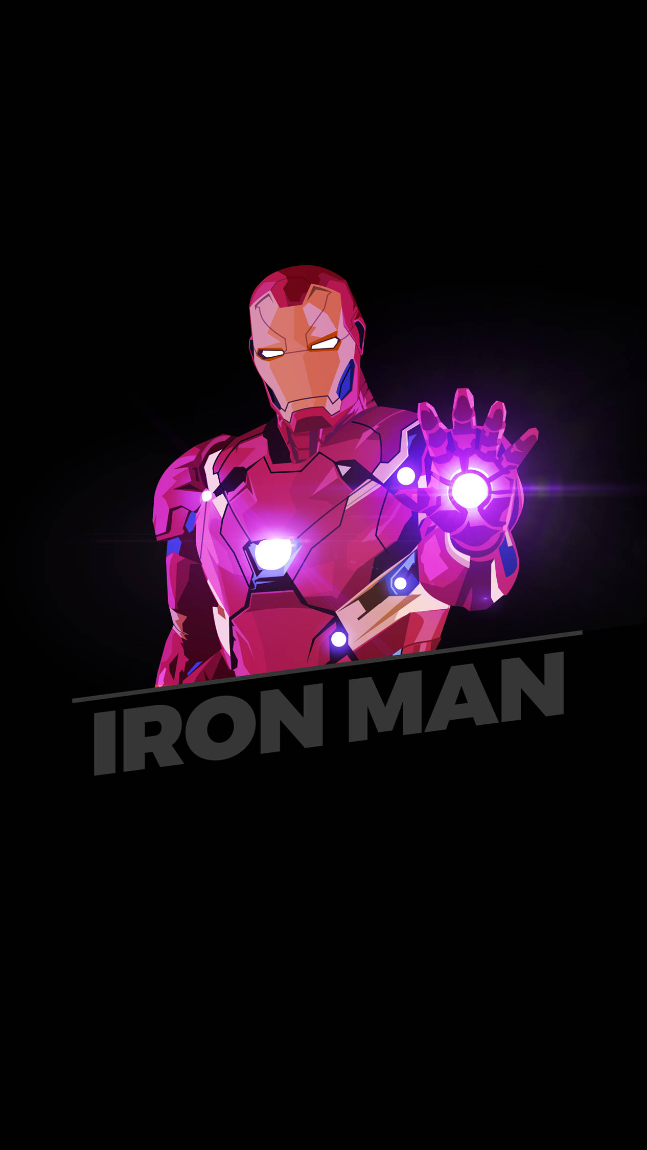 Iron Man Full HD 桌布 壁紙 — 鐵甲奇俠身穿紅色裝甲，站在黑色背景前，伸出的手上帶有發光的紫色斥力光束。