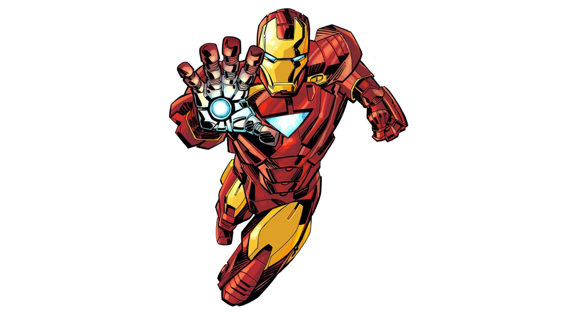 Iron Man Comics 桌布 壁紙 — 鐵甲奇俠身穿經典紅金戰甲，在純白背景前伸出衝擊波發射器手。