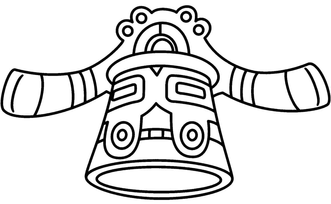 鑄鐵鋼琴線條藝術 壁紙 — 一個黑白線條繪畫，描繪一個風格化擬人化的鐘，帶有條紋手臂和幾何面部特徵。