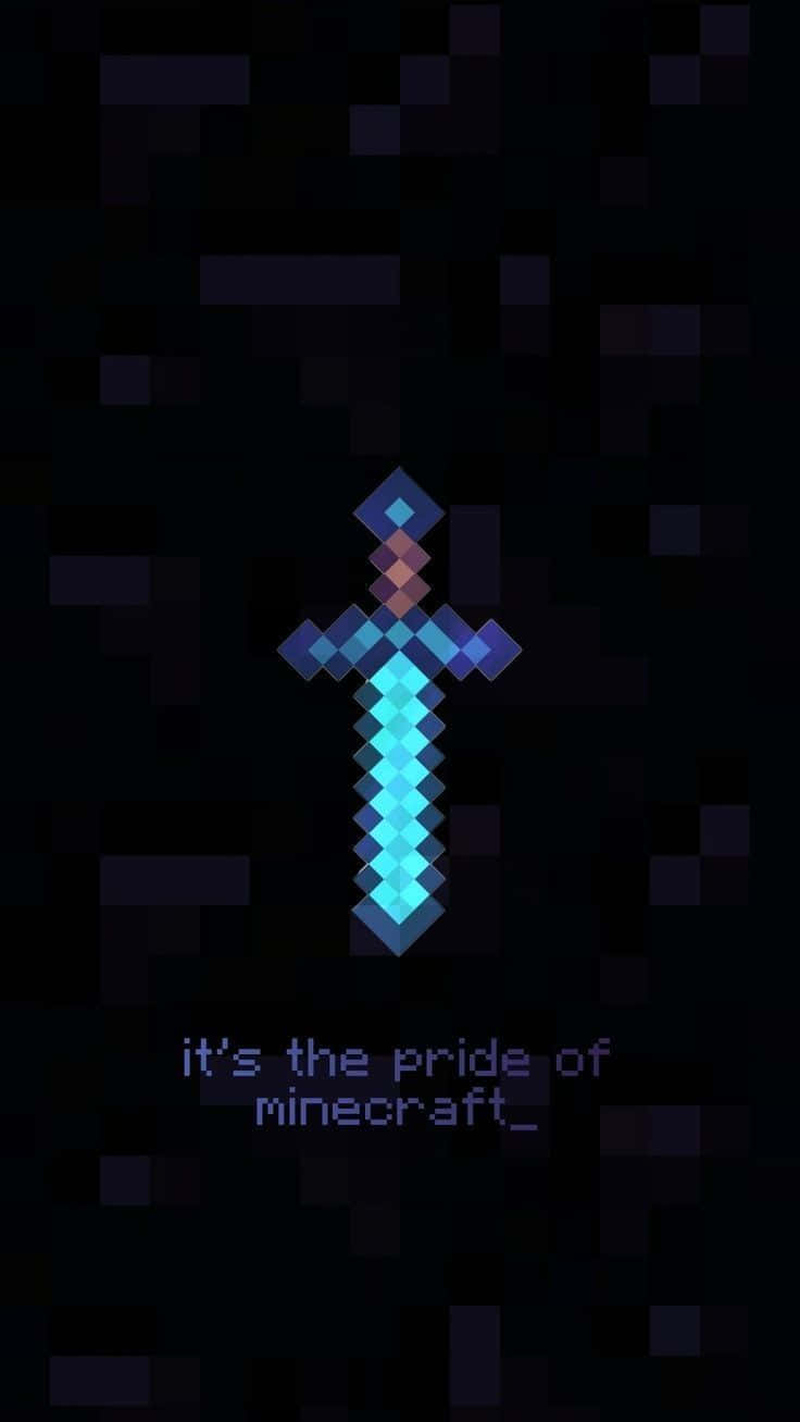 Minecraft 發光像素劍，下方有文字