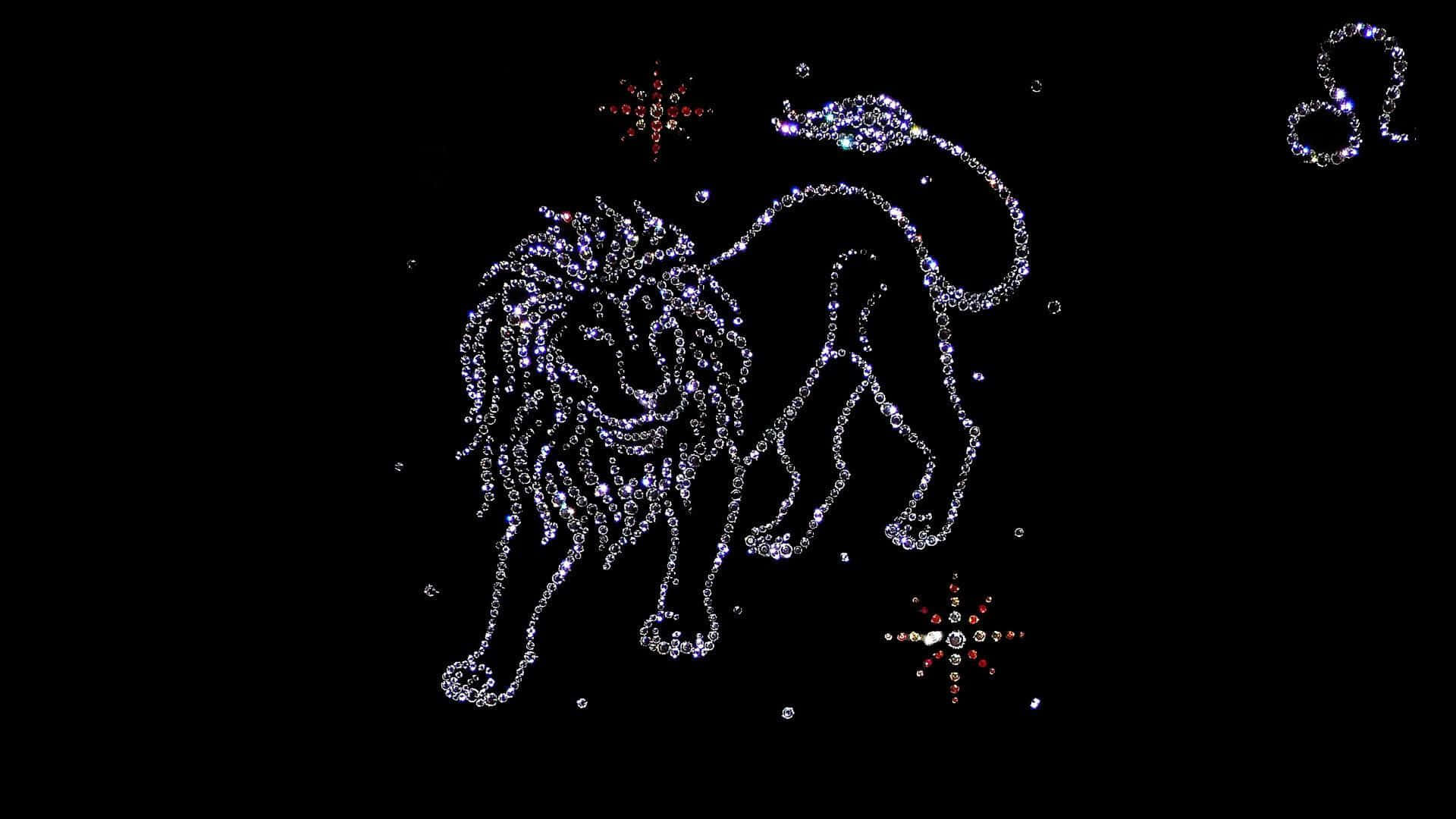 由閃爍寶石組成的獅子座星座，在太空中與星星一起漂浮。