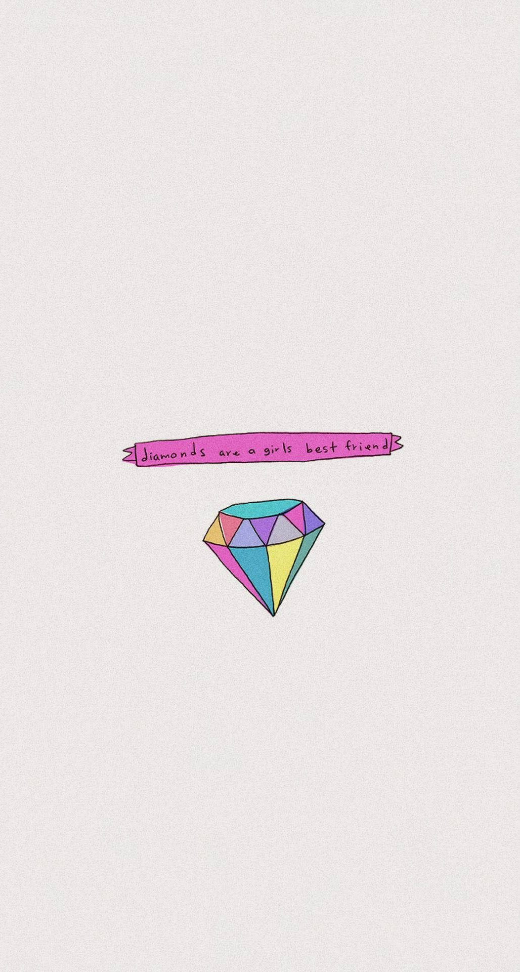 一個色彩繽紛的鑽石，上面有一個粉紅色橫幅，寫著 diamonds are a girls best friends。