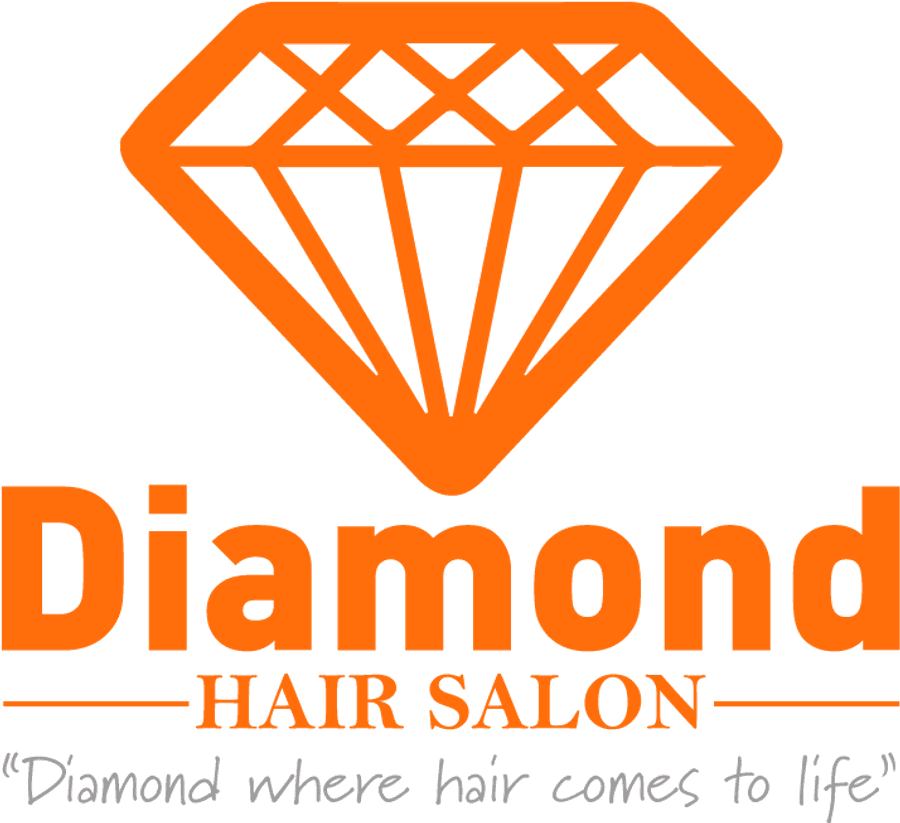鑽石髮廊標誌 壁紙 — 黑色背景上帶有Diamond Hair Salon文字的醒目橙色鑽石標誌。