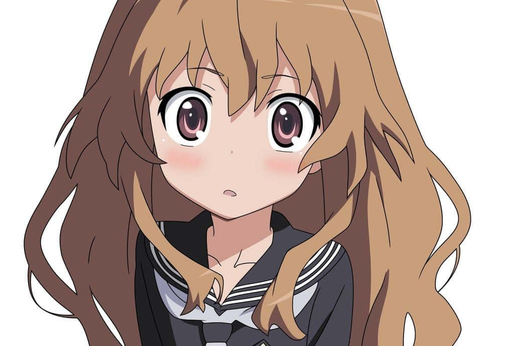 Mikuru Asahina 桌布 壁紙 — 長棕髮、紫色大眼的動漫女孩，身穿水手服，背景為純白色。