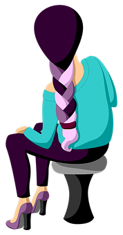 長辮少女坐姿插畫風格 壁紙