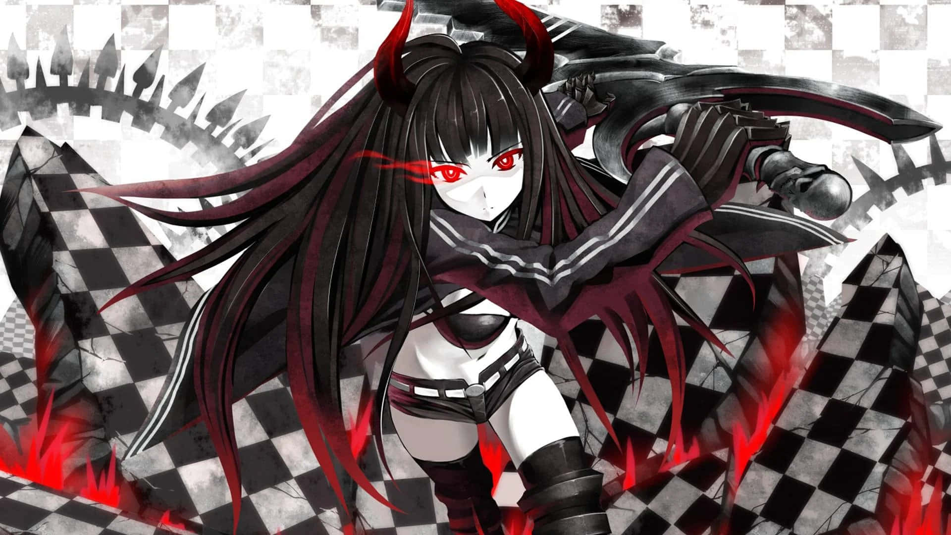 長髮紅髮少女手持劍刃 壁紙