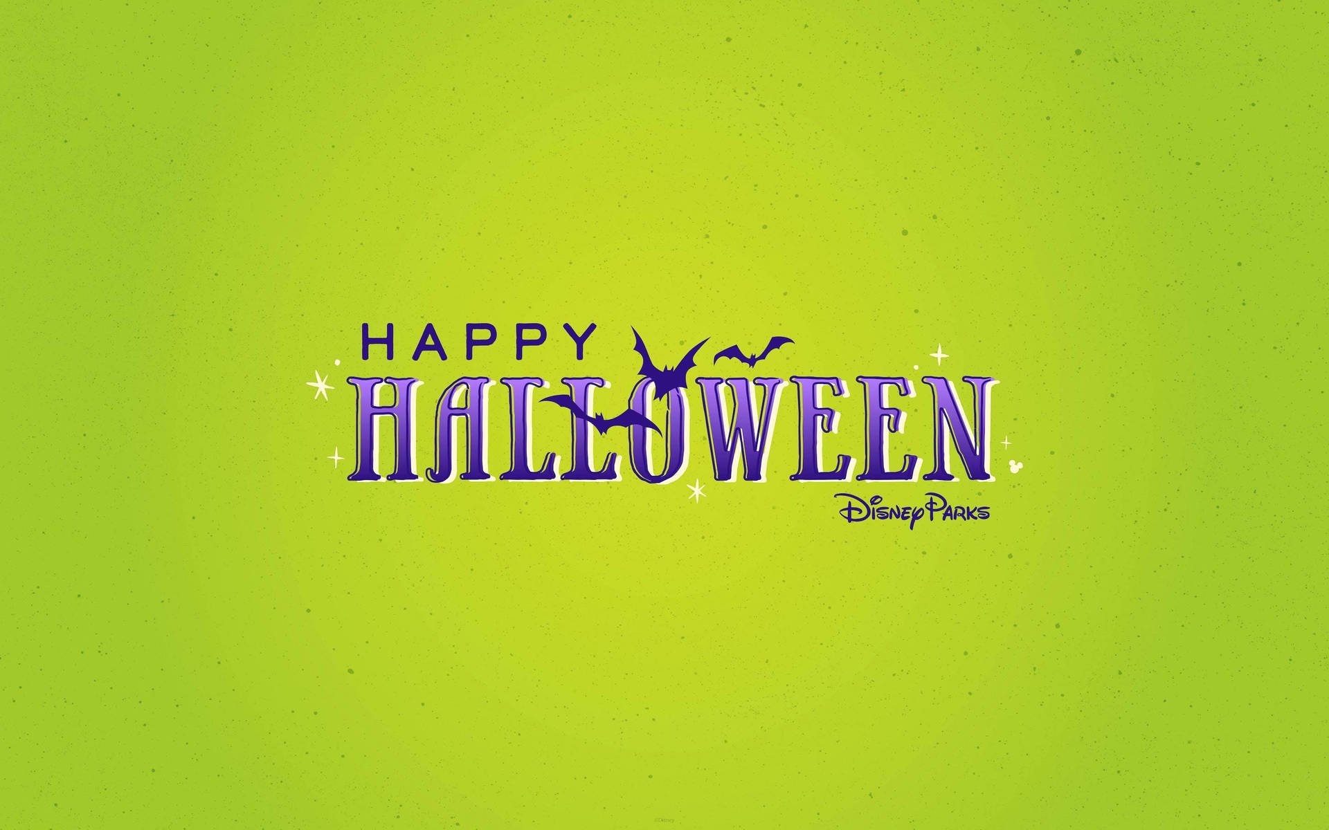 Happy Halloween 迪士尼樂園標誌，蝙蝠在綠色背景上。