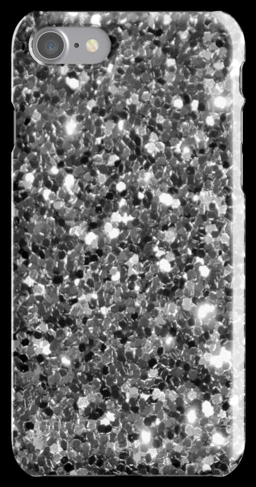 閃亮手機殼紋理 壁紙 — 一個手機殼，覆蓋著密集的銀色閃粉，反射光線，頂部有相機開孔。