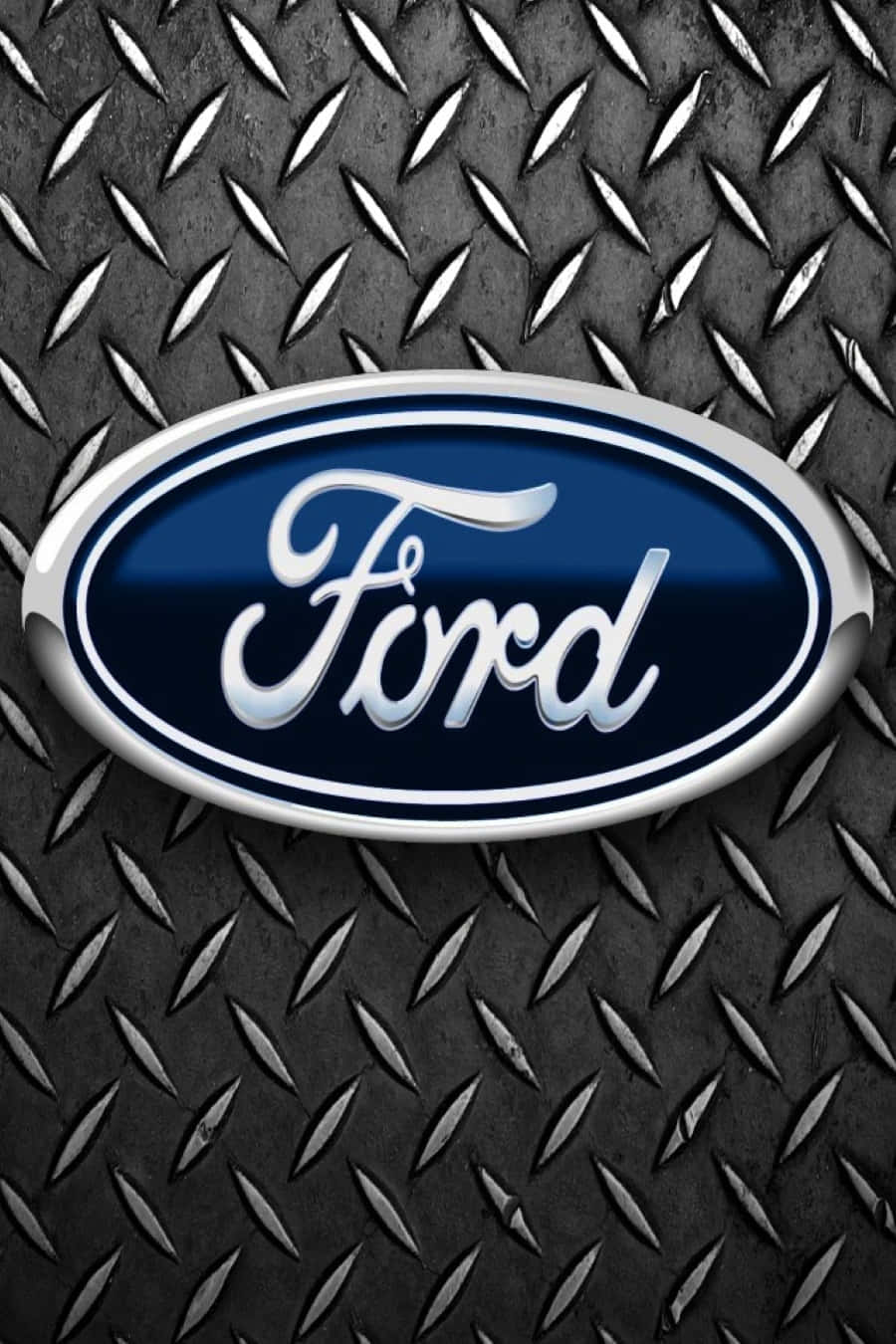 Ford Logo 桌布 壁紙 — 閃亮的Ford標誌居中於帶紋理的菱形板金屬表面，具有金屬光澤。