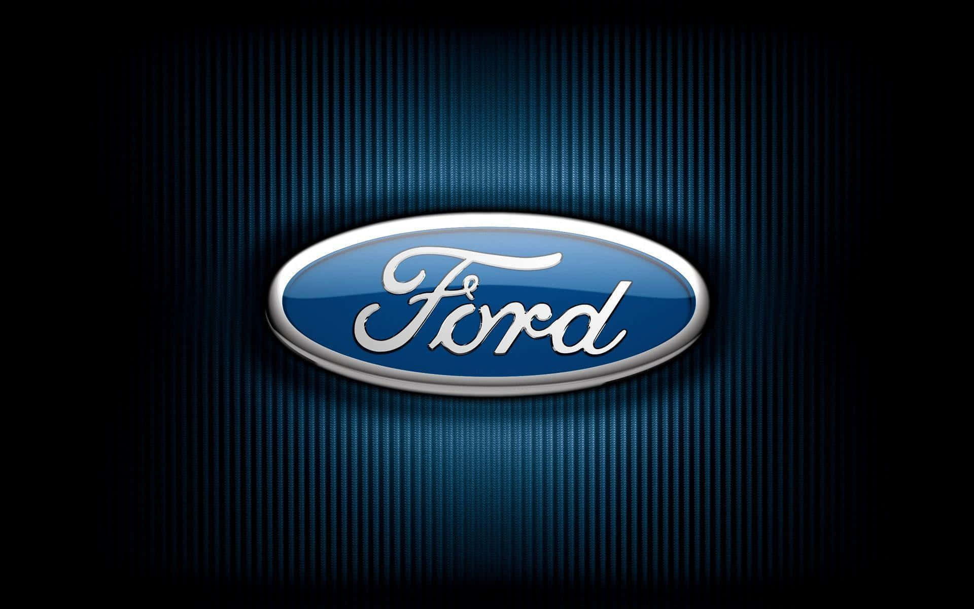 Ford Logo 桌布 壁紙 — 閃亮的福特標誌居中於深藍色紋理背景上，帶有發光效果。