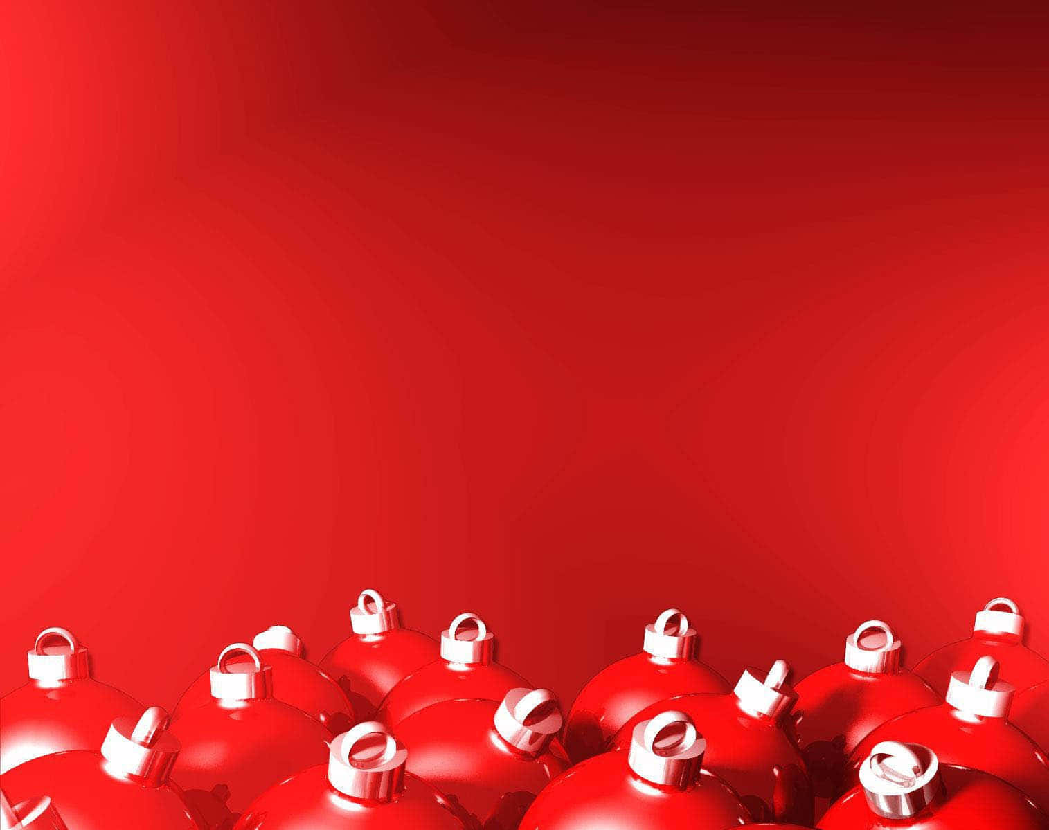 Red Aesthetic Christmas 桌布 壁紙 — 閃亮的紅色聖誕裝飾品聚集在漸變紅色背景的底部。