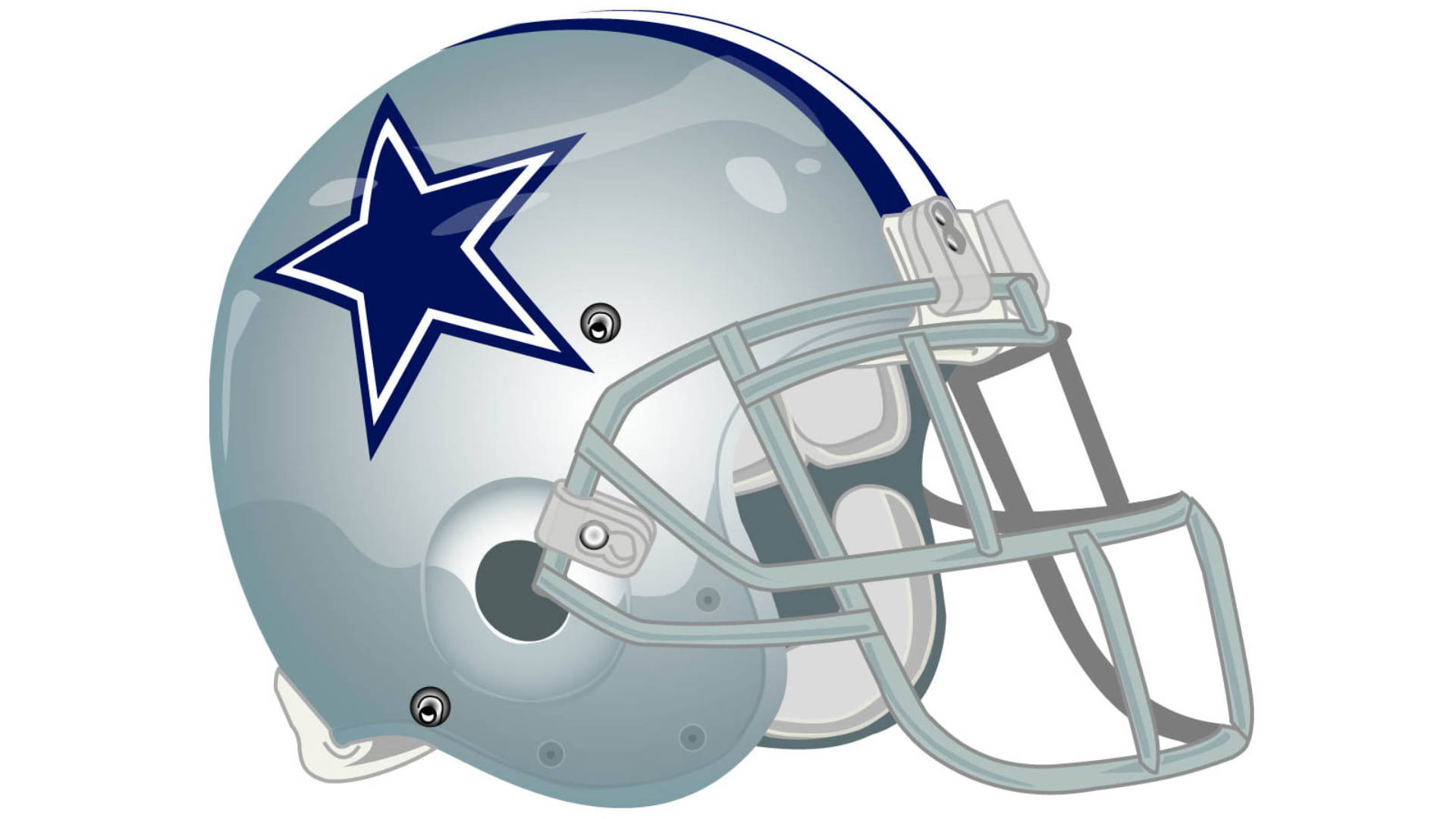 Dallas Stars 桌布 壁紙 — 閃亮的銀色達拉斯牛仔隊美式足球頭盔，帶有藍色星星標誌和面罩。