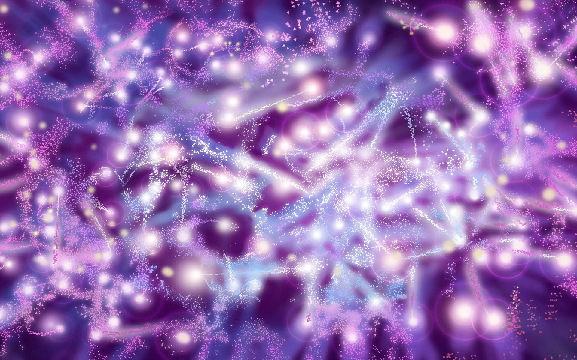 閃亮背景 — 魅惑迷人 壁紙 — 充滿活力的紫色和藍色宇宙粒子在夢幻般的抽象空間中與發光的球體旋轉。