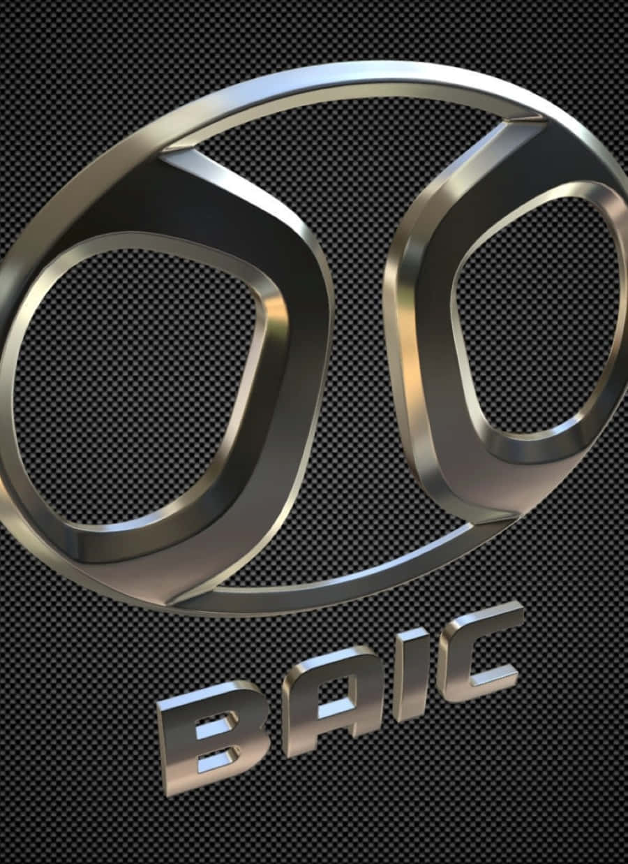 Baic Group 桌布 壁紙 — 閃亮金屬BAIC標誌，鍍鉻飾面，置於深色碳纖維紋理背景上。