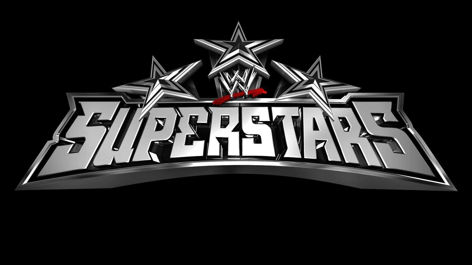 WWE Logo 桌布 壁紙 — 閃亮金屬WWE Superstars標誌，帶有三顆星和紅色點綴，黑色背景。
