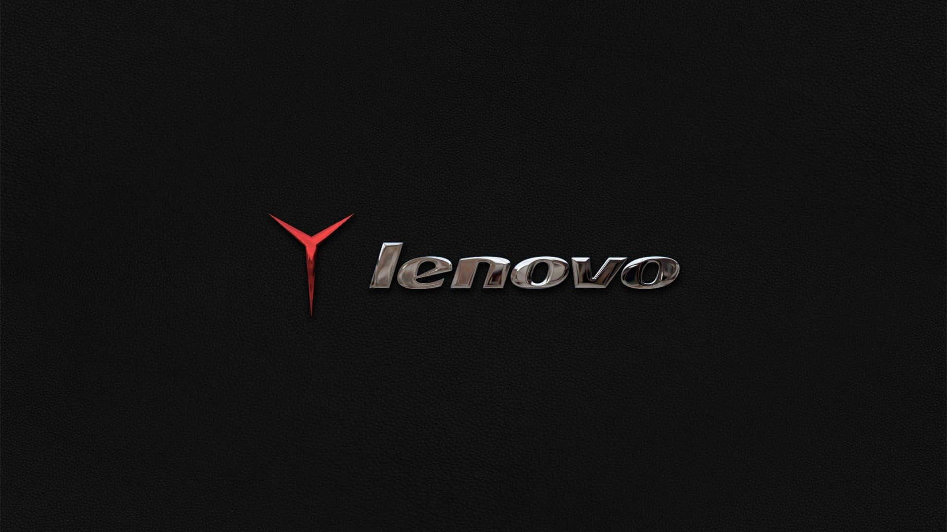Lenovo 桌布 壁紙 — 閃亮金屬質感Lenovo標誌，紅色Y標誌居中於紋理黑色皮革背景上。