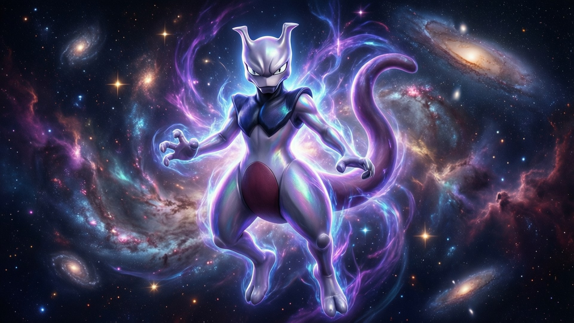 閃光超夢在宇宙星雲中漂浮 壁紙