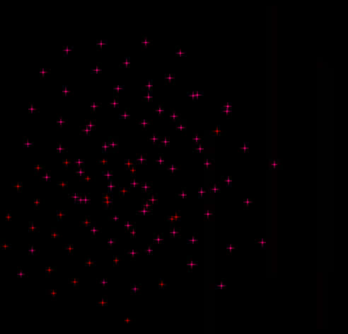 閃爍星星閃粉背景 壁紙 — 一簇發光的粉紅色和紅色星爆散落在深黑色背景上。