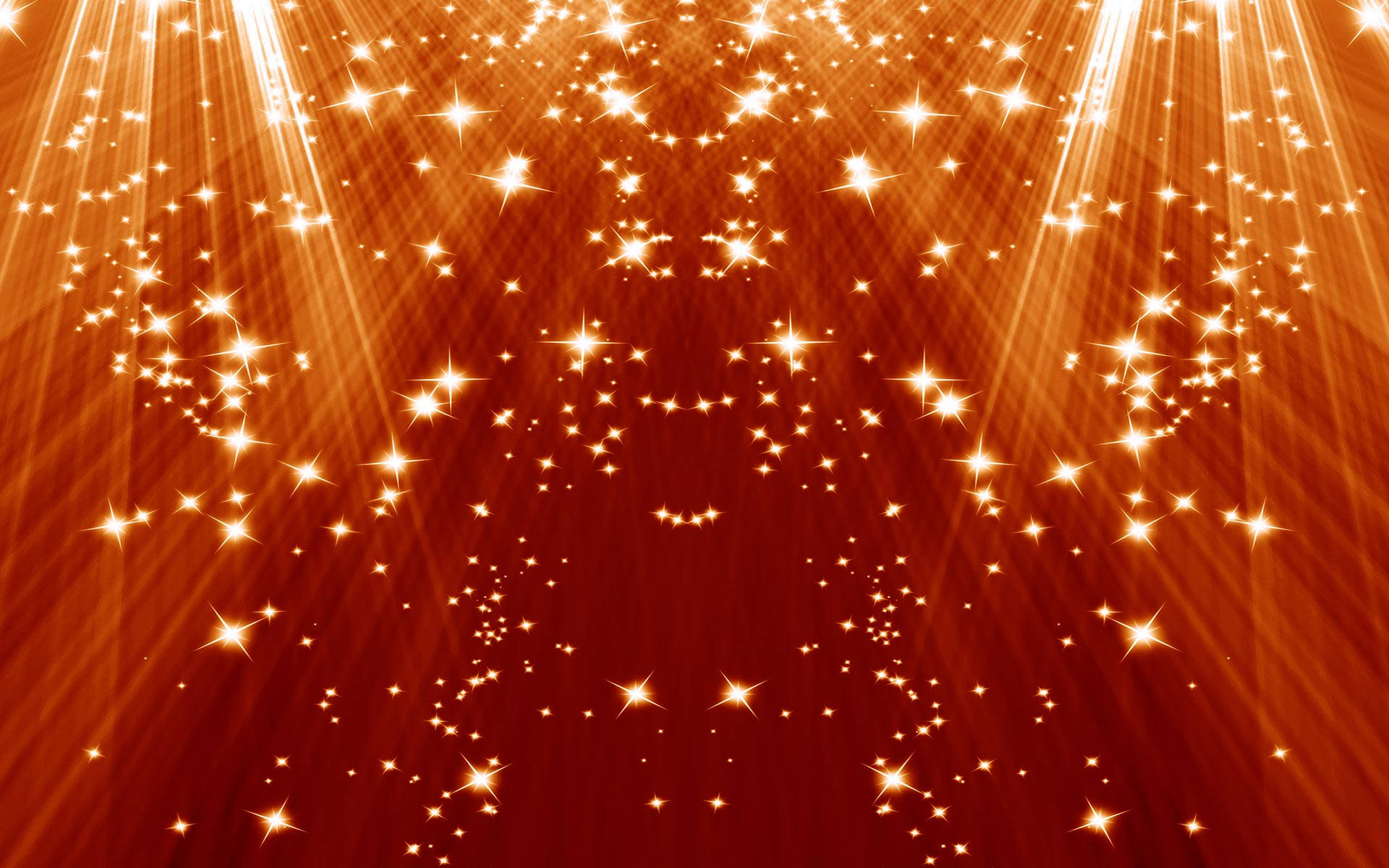 金色光束與閃爍星群在紅色漸變背景上。