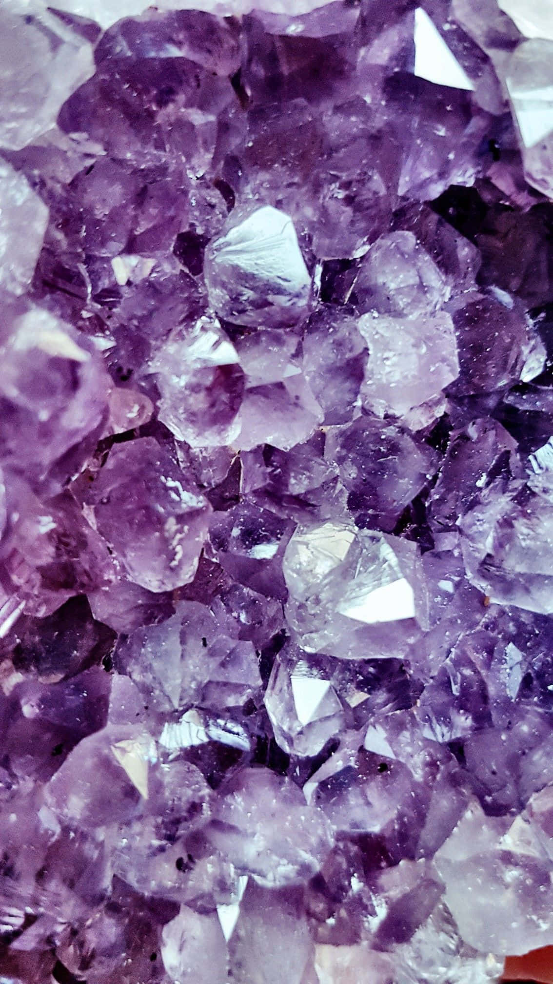 Amethyst 桌布 壁紙 — 閃爍紫色紫水晶晶體的近距離特寫，具有銳利的刻面捕捉光線。