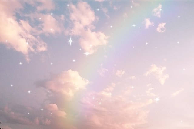 粉彩天空，帶有彩虹雲和閃爍的星星