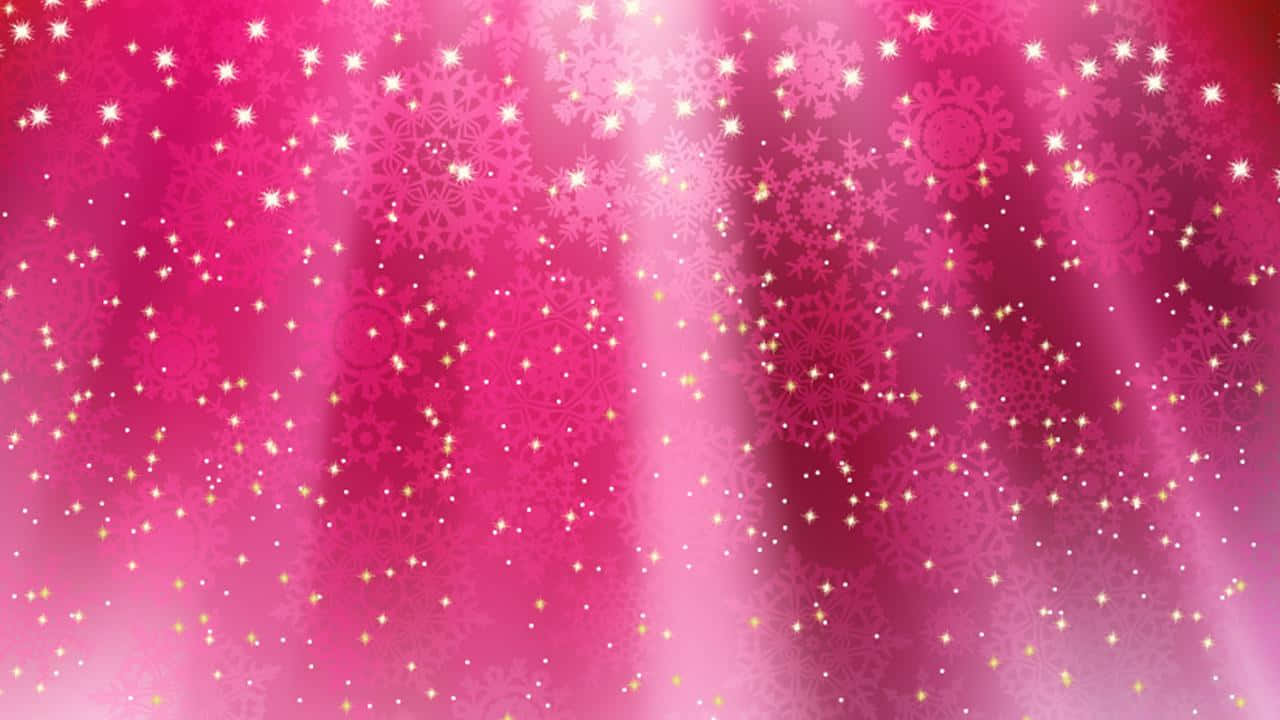 帶有雪花和閃爍燈光的粉紅色背景，適合節日假期設計。