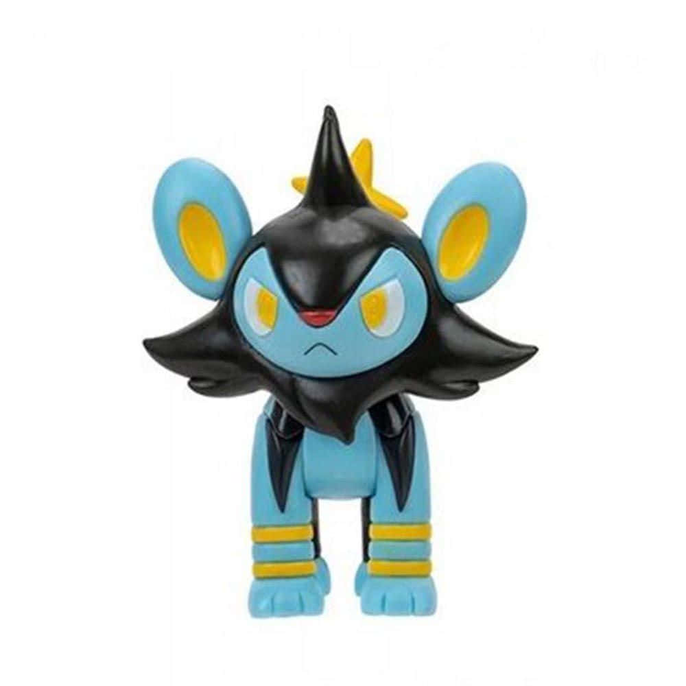 閃耀 3D Luxio 寶可夢模型 壁紙 — 一個風格化的藍色和黑色寵物小精靈公仔，帶有黃色點綴和皺眉表情，站在純白色背景前。