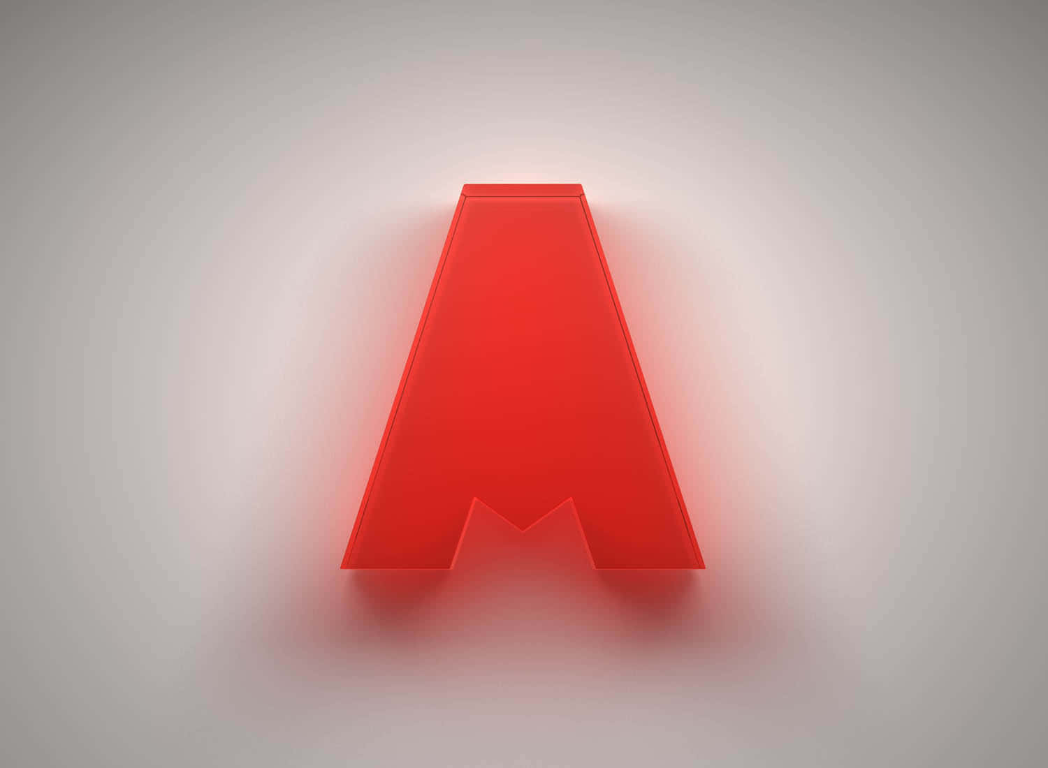 在灰色漸變背景上發光的紅色3D字母A。