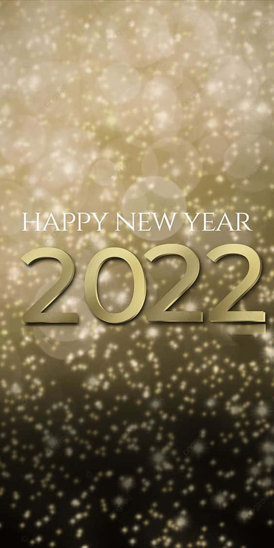 金色嘅新年2022文字配閃爍散景背景。