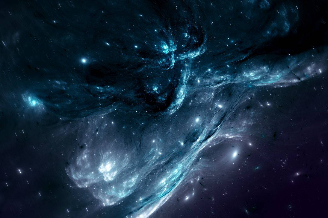 在深空中發光的藍色星雲與星星